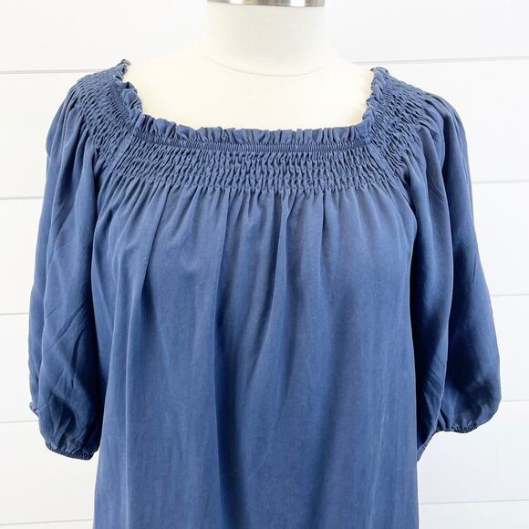 Superdry Womens US 8 Chambray Denim Off Shoulder Mini Dress Short Sleeve Boho - Picture 4 of 9